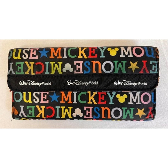 Walt Disney World Mickey Mouse Womens Wallet Black Multicolor Letters 7" - Picture 1 of 9